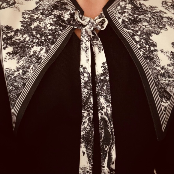 Navy and Cream Toile Print Dickey Collar with Bow Tie Closure - Picture 11 of 13